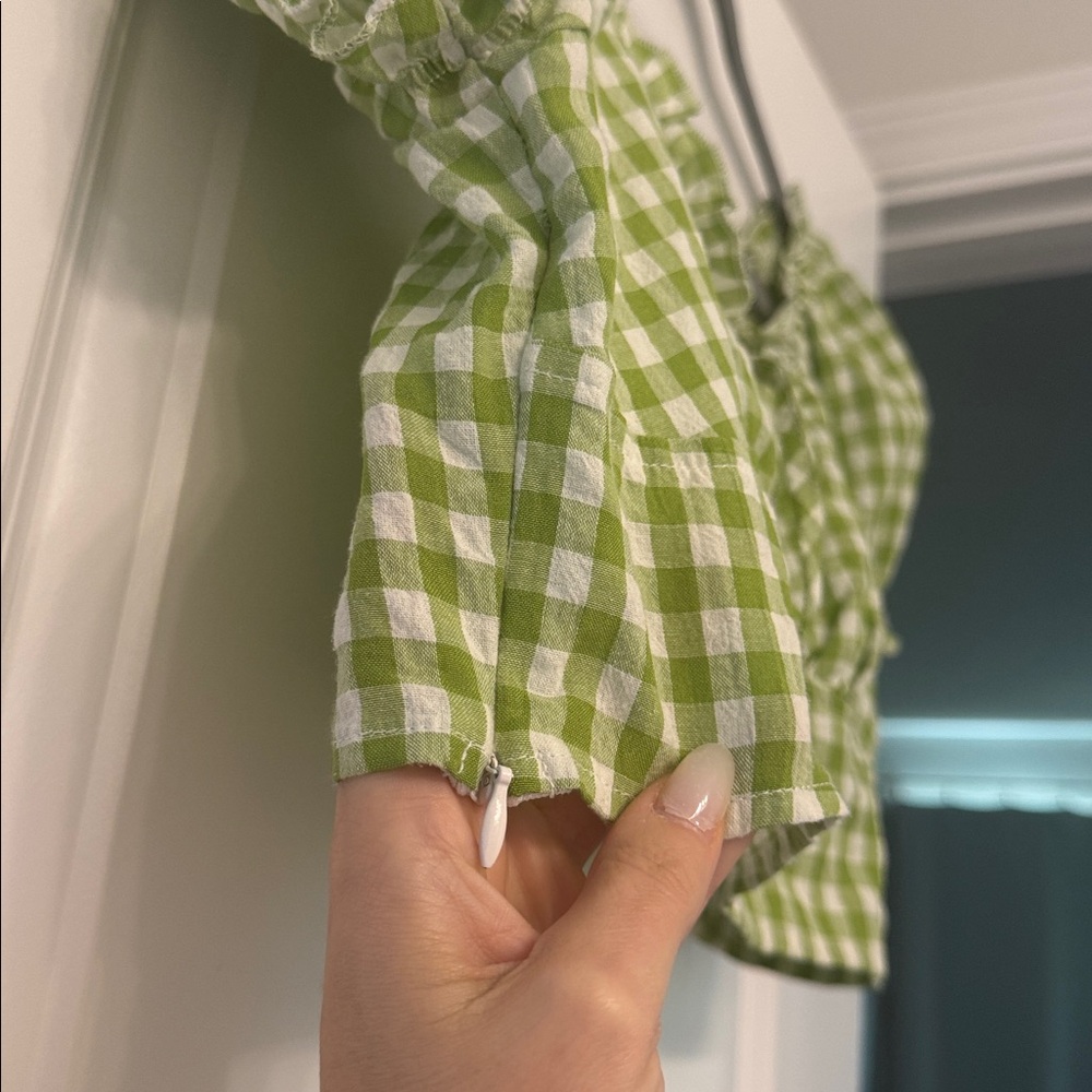 Green Gingham Women's Crop Top - Picture 3 of 6